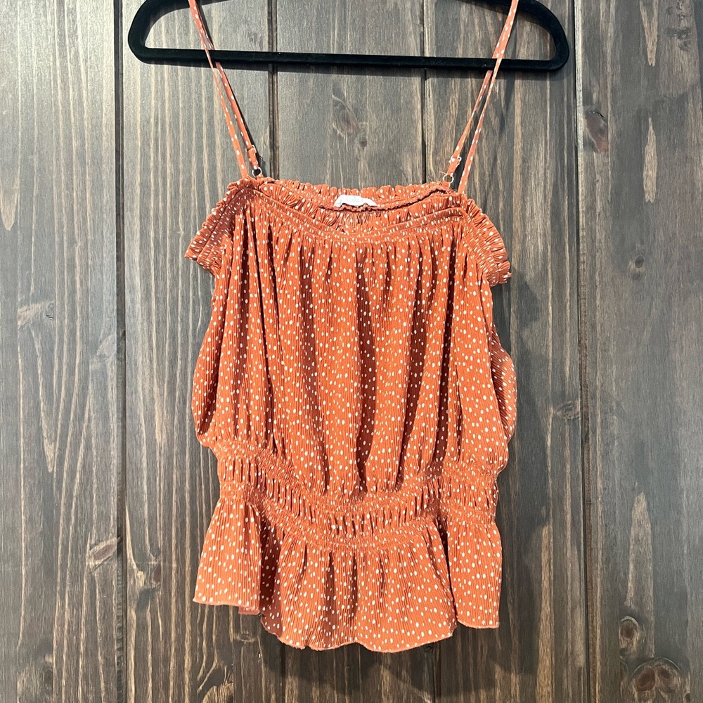 Rust Orange Women's Tank Top with Dotted Pattern